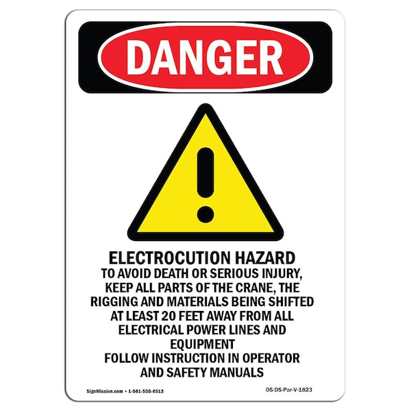Safety Sign, OSHA Danger, 18" Height, Electrocution Hazard, Portrait, D-1218-V-1823